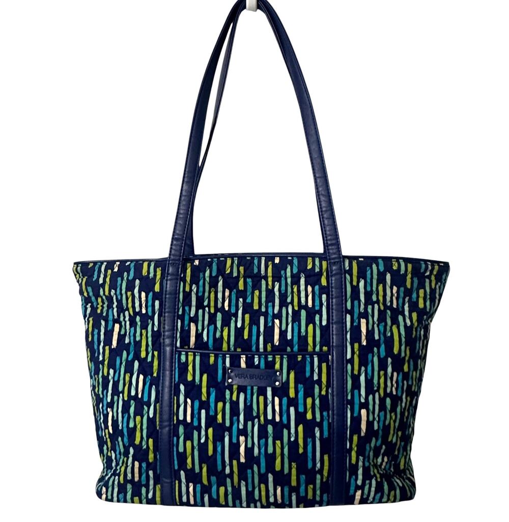Vera Bradley Trimmed Laptop Tote Katalina Showers Blue Green Abstract Pattern